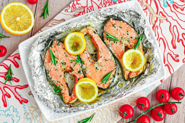 Coho steaks in the oven in foil