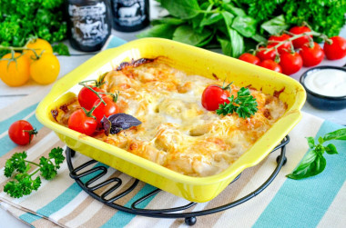 Dumplings baked in the oven with mayonnaise and milk