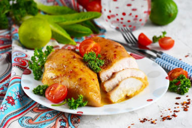 Chicken breasts with mustard and honey in the oven