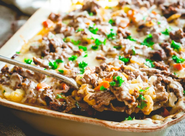 Casserole with minced meat and vegetables in the oven