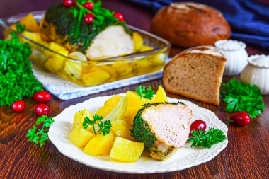 Pork baked with potatoes in the oven