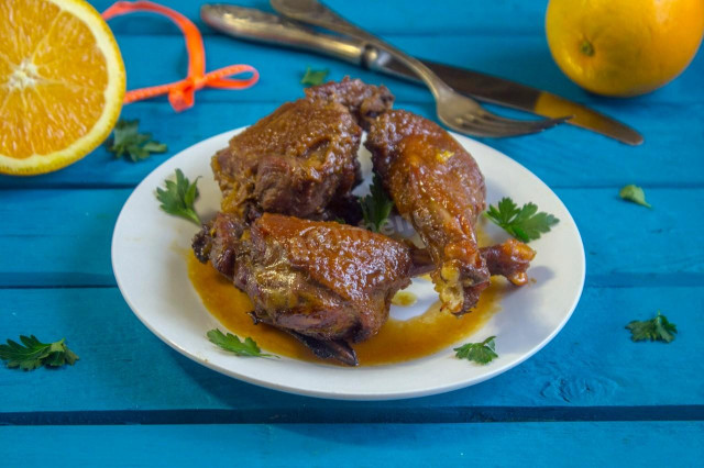 Duck in orange sauce in the oven