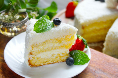 Almond flour cake with coconut chips