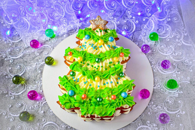 Christmas Tree cake for the New Year made of honey cakes