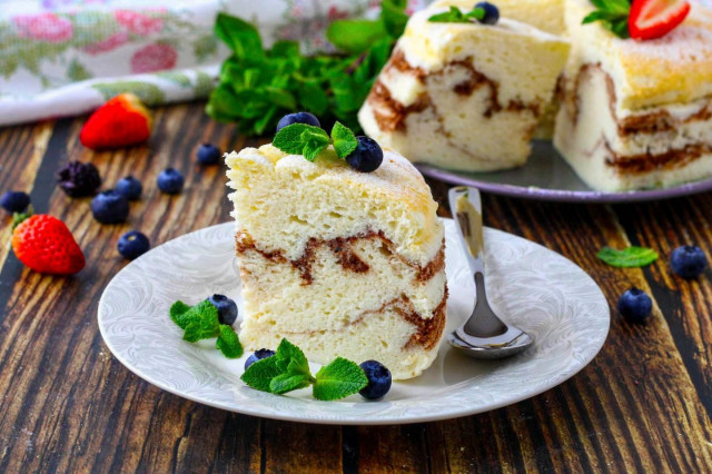 Airy cottage cheese sponge cake with cocoa in the oven