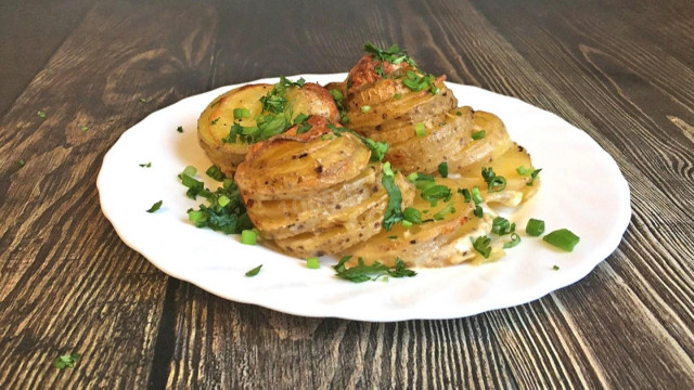 Creamy potatoes with cheese and garlic in the oven