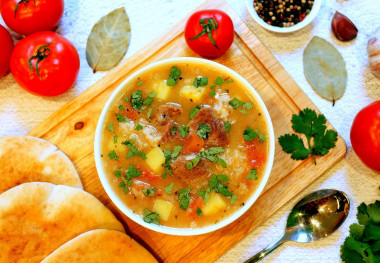 Kharcho soup with potatoes and rice