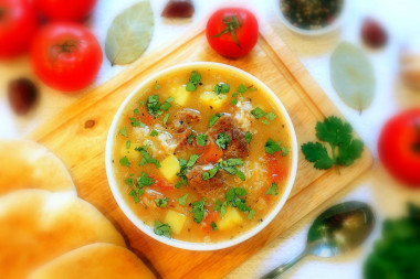 Kharcho soup with potatoes and rice