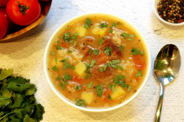 Kharcho soup with potatoes and rice