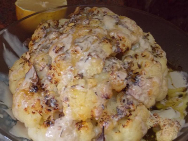 Whole baked cauliflower in the oven