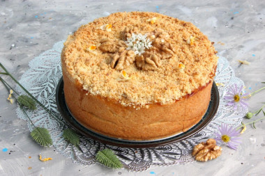 Pie with dried apricots and nuts, three-layered