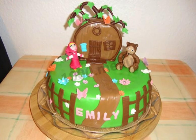 Masha and the Bear chocolate sponge cake made of mastic