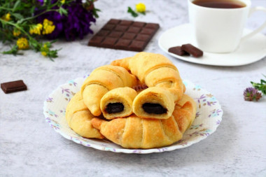 Croissants made of puff pastry with chocolate