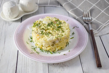 Olivier salad with chicken and cucumber