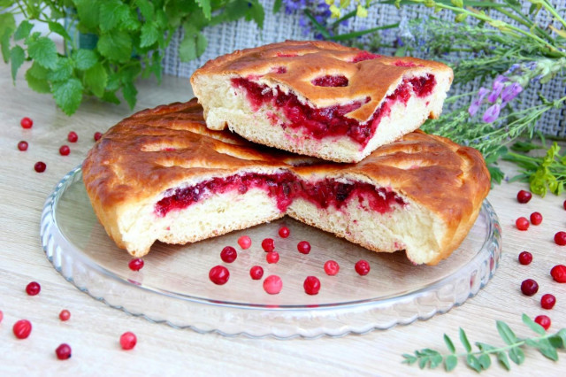 Sweet cranberry pie made from yeast test