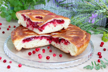 Sweet cranberry pie made from yeast test