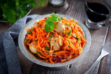 Champignons salad with Korean carrots and onions