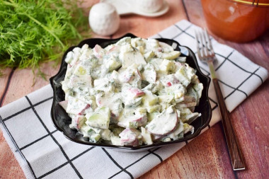 Radish salad with egg cucumber and green onion