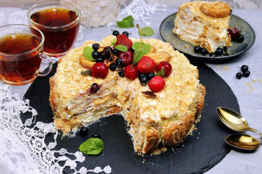 Napoleon cake made of cookie ears with custard