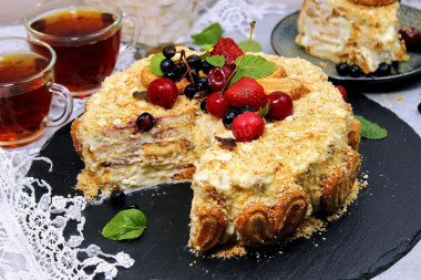 Napoleon cake made of cookie ears with custard