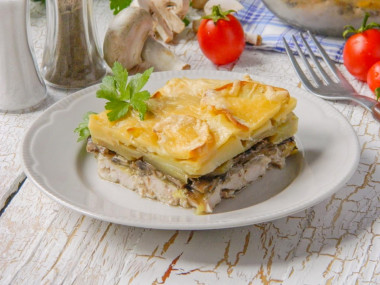 Gratin with chicken and mushrooms