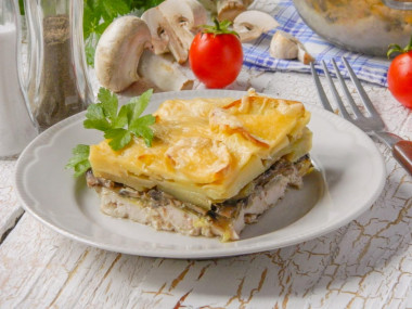 Gratin with chicken and mushrooms