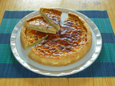 Pie with melted cheese and onions