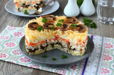 Salad with chicken mushrooms and potatoes