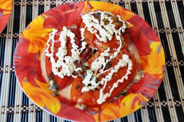 Stuffed eggplant peppers and tomatoes