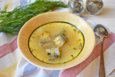 Canned saury fish soup with rice and potatoes