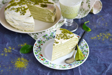 Japanese pancake cake with matcha