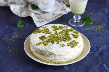 Japanese pancake cake with matcha