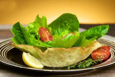 Cheese baskets made of cheese for salad