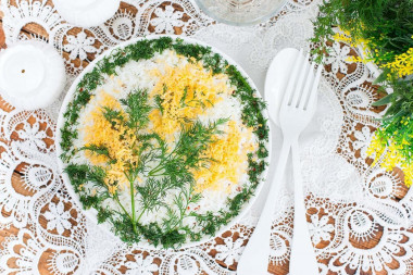 Mimosa salad with saury classic for a holiday