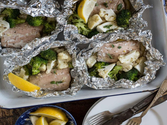 Catfish steak in foil