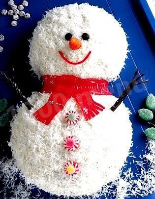 New Year's Snowman Cake with whipped cream