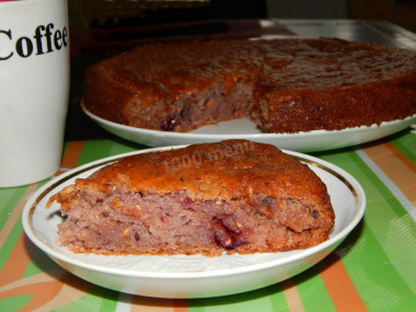 Aspic pie with blackcurrant jam on kefir