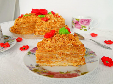 Honey cake on margarine with condensed milk