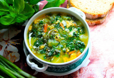 Sorrel and nettle soup with egg