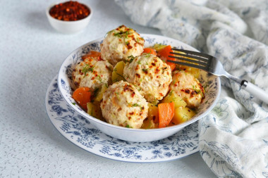 Chicken meatballs in cream sauce with potatoes