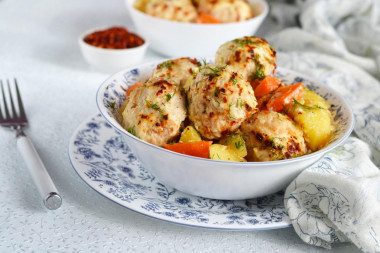 Chicken meatballs in cream sauce with potatoes