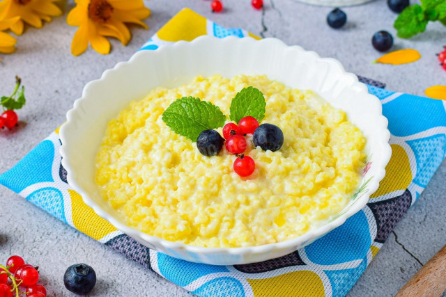 Milk millet porridge in a saucepan