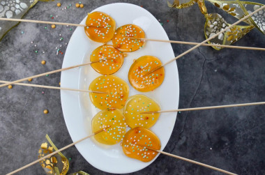 Homemade caramel on a stick