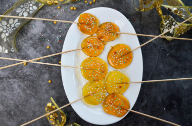 Homemade caramel on a stick