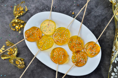 Homemade caramel on a stick