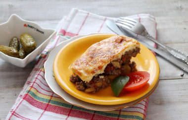 Moussaka with minced meat and potatoes