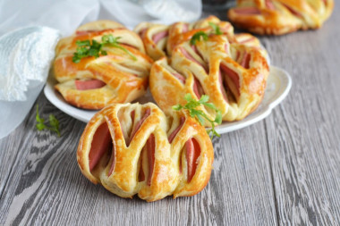 Rolls with sausage made from yeast dough