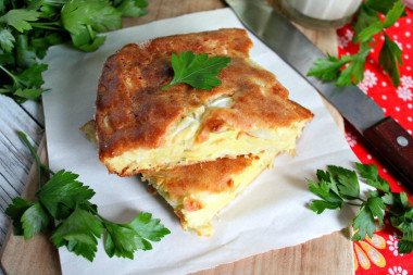 Aspic cabbage and carrot pie made of dough with mayonnaise