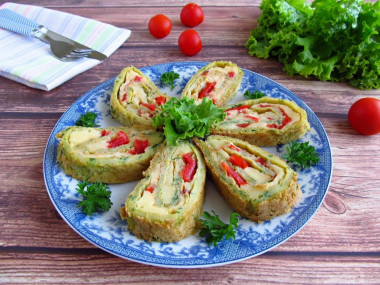 Zucchini roll with tomatoes and cheese