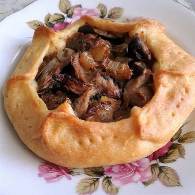 Biscuit with fried mushrooms and onions